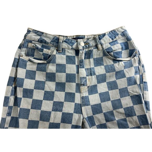Women's Angel Kiss Checkered Straight Leg Jeans Sz 9 29" Blue Denim 27" Inseam - Picture 4 of 7